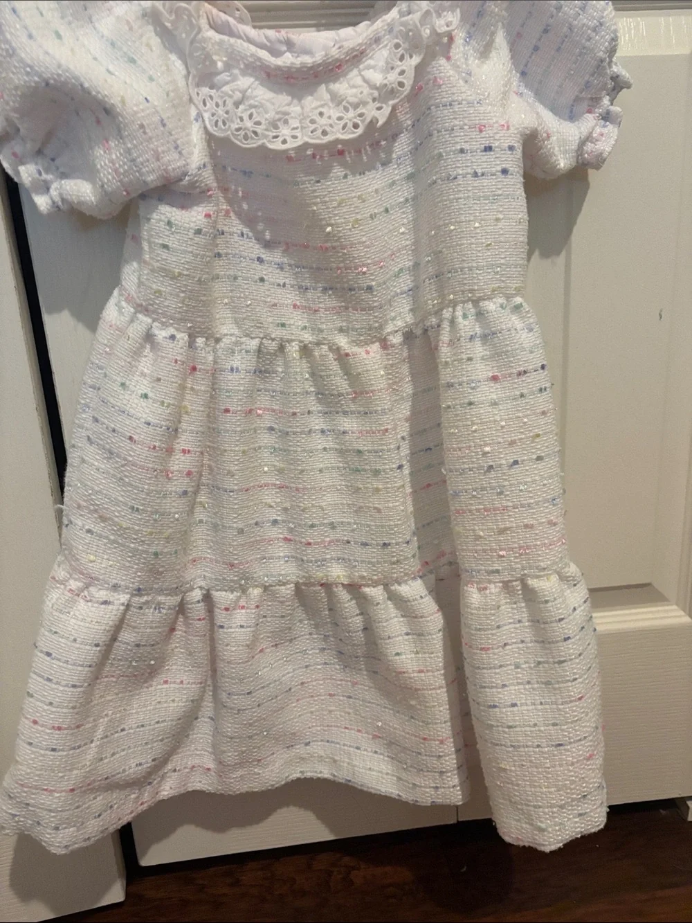 Janie and Jack White Eyelet Collar Tiered Dress with Pastel Speckles